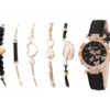 Relógio de quartzo feminino da moda com padrão de coração, 5 pulseiras - conjunto de 6 peças